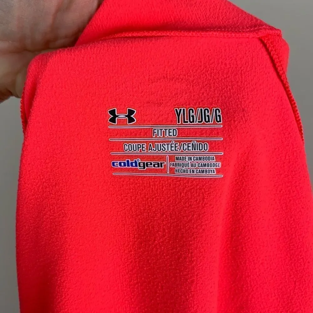 Under Armour Orange Youth Fitted Coldgear ‎ Shirt Sz Lg